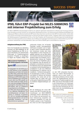 Abbildung Success Story: IPML führt ERP-Projekt bei NILES-SIMMONS mit interner Projektleitung zum Erfolg
