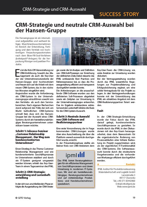 Abbildung Success Story: CRM-Strategie und neutrale CRM-Auswahl bei der Hansen-Gruppe