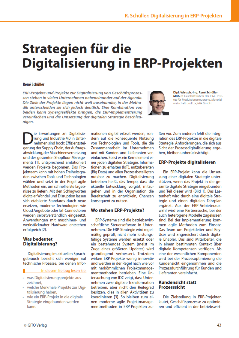 Abbildung Fachbeitrag: Strategien für die Digitalisierung in ERP-Projekten