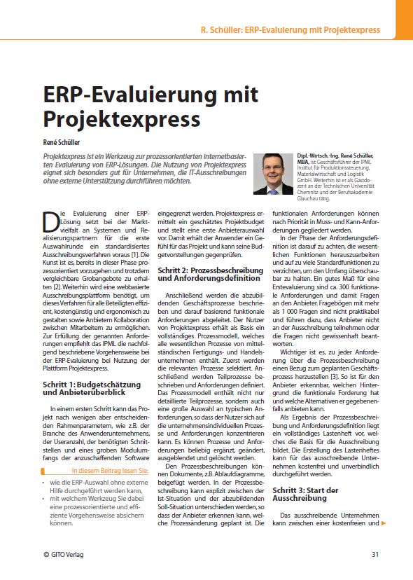 Abbildung Fachbeitrag: ERP-Evaluierung mit Projektexpress